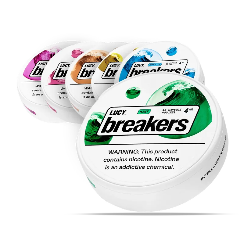 LUCY Breakers cans in mint, apple ice, and other flavors